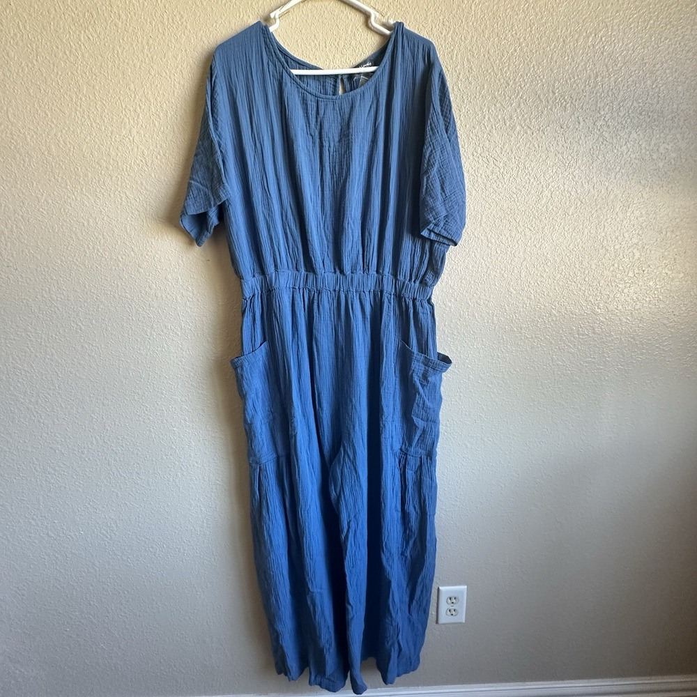 Sweet Lovely By Jen 100% Cotton Side Pockets Jumpsuit Blue Size 2X New Soft